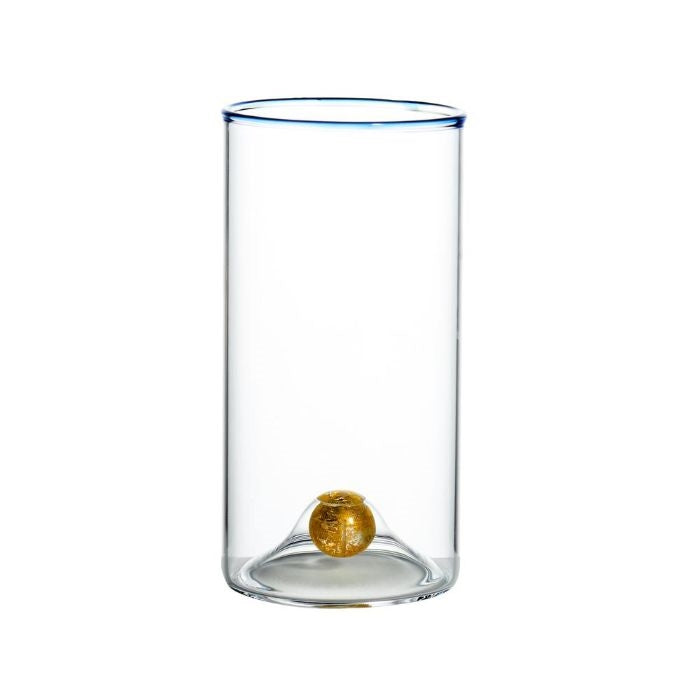 highball glass blue trim gold ball base