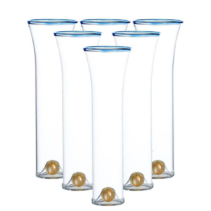 champagne glass set gold ball base blue trim