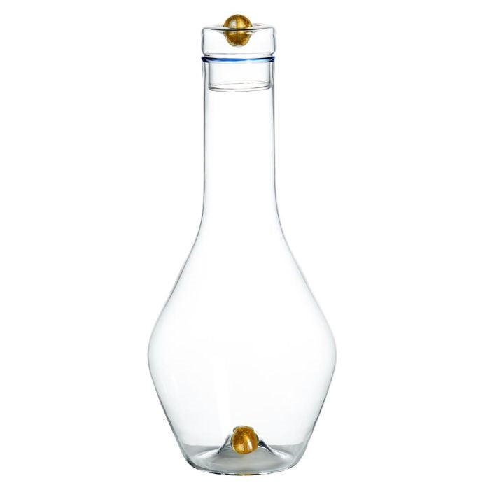 decanter glass gold ball base blue trim