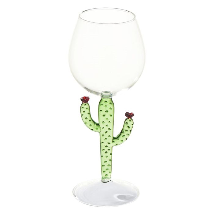 wine glass aztec cactus green pink handmade