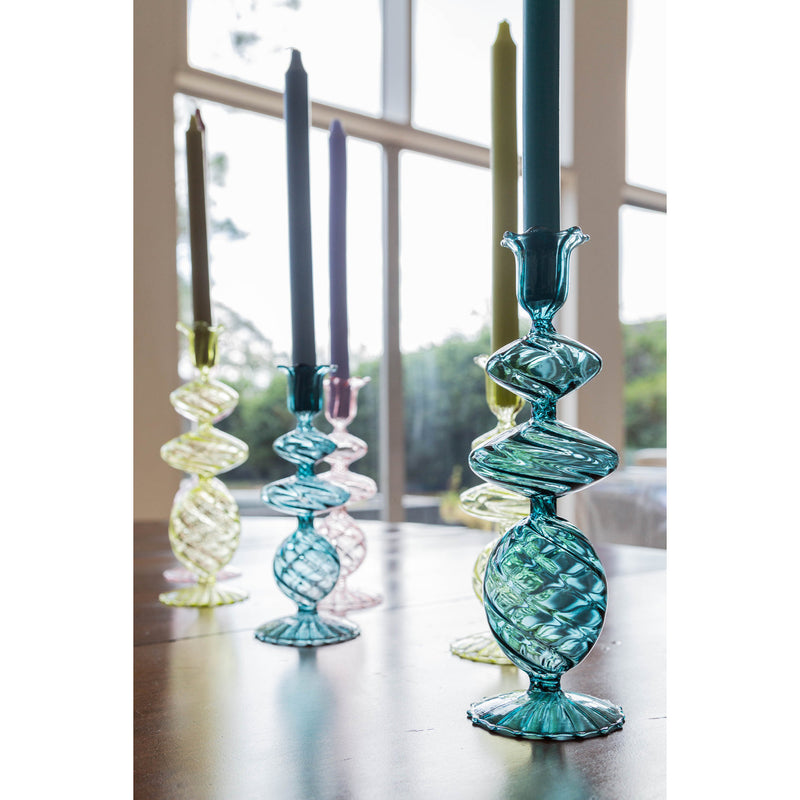 Glass Candlestick - Blue Swirl (size options)