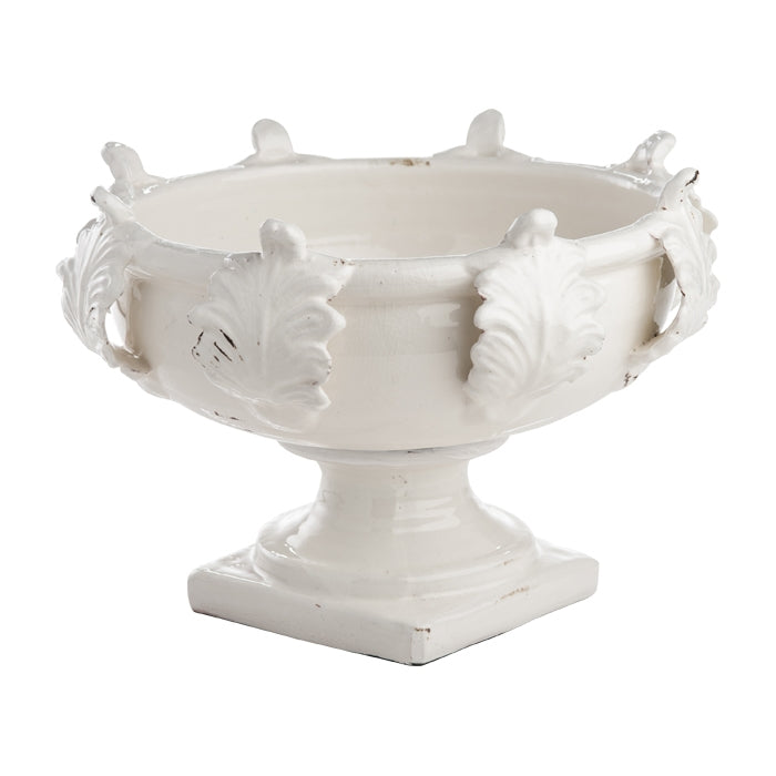 white bowl pedestal acanthus leaves round
