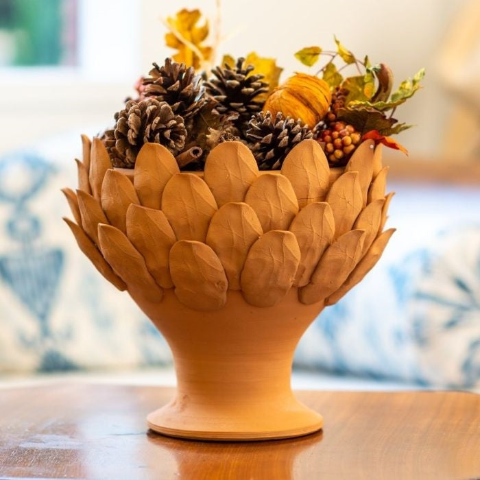 terracotta footed centerpiece artichoke decor