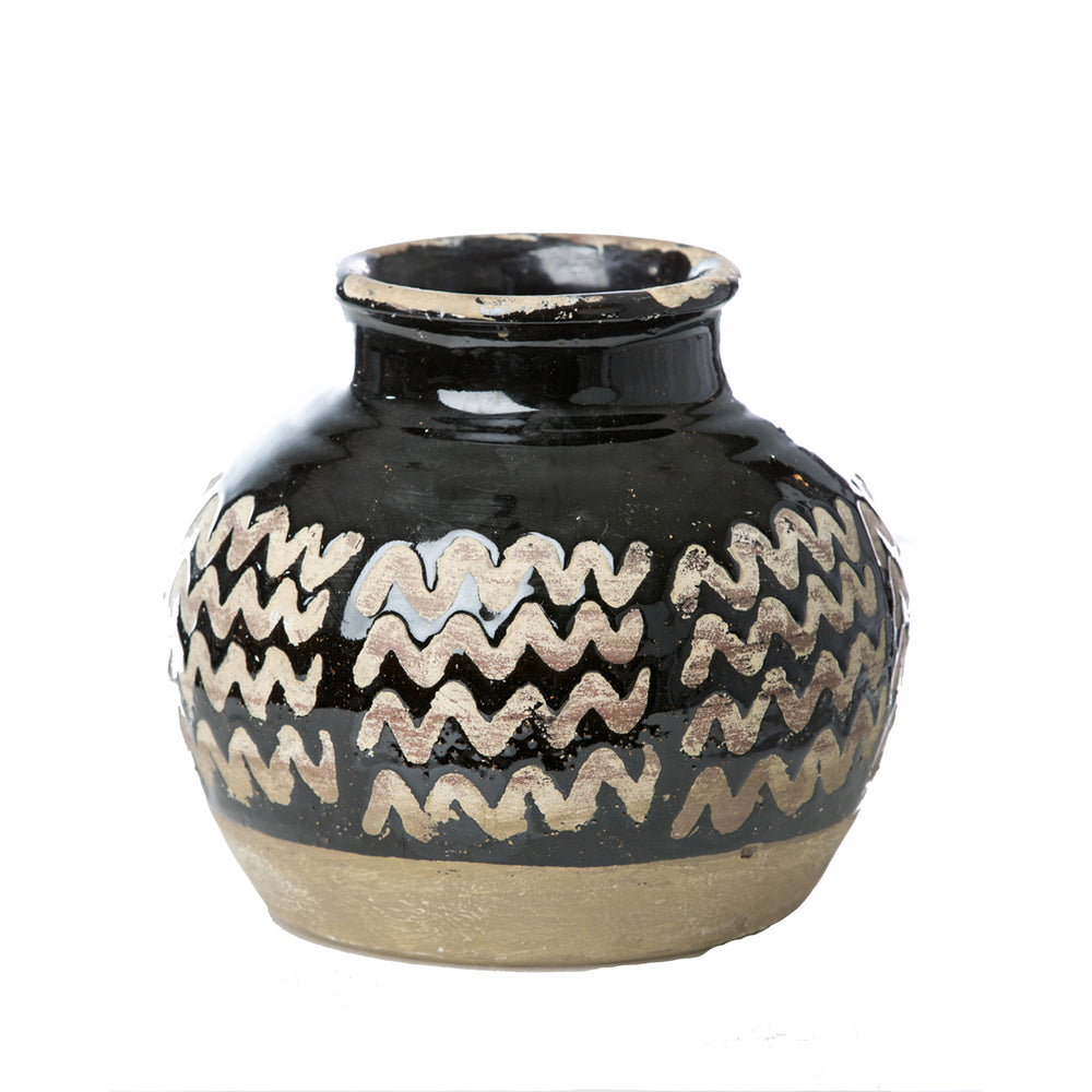 black cream zig zag Moroccan ceramic vase