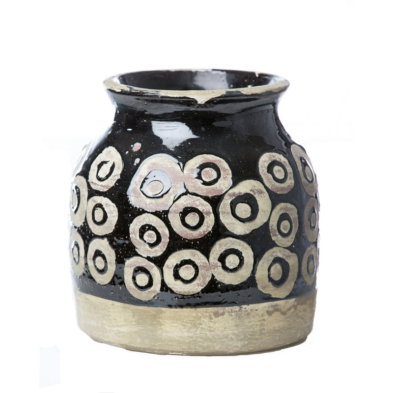 black cream circles Moroccan ceramic vase