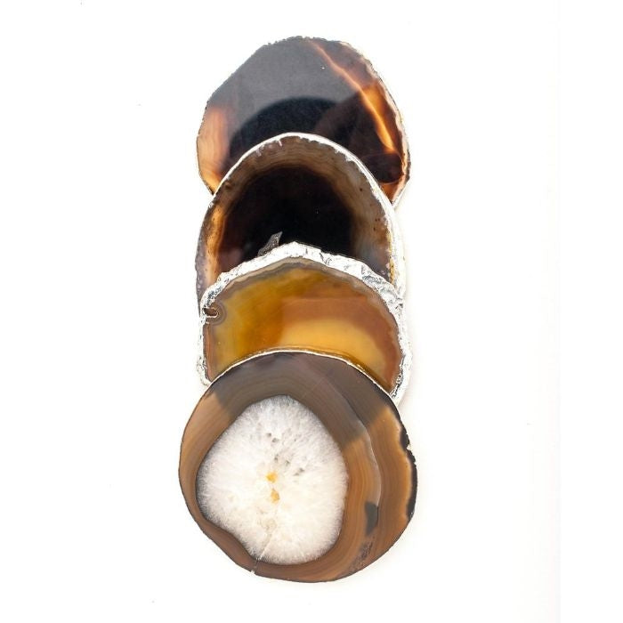 coaster set brown agate silver dipped natural