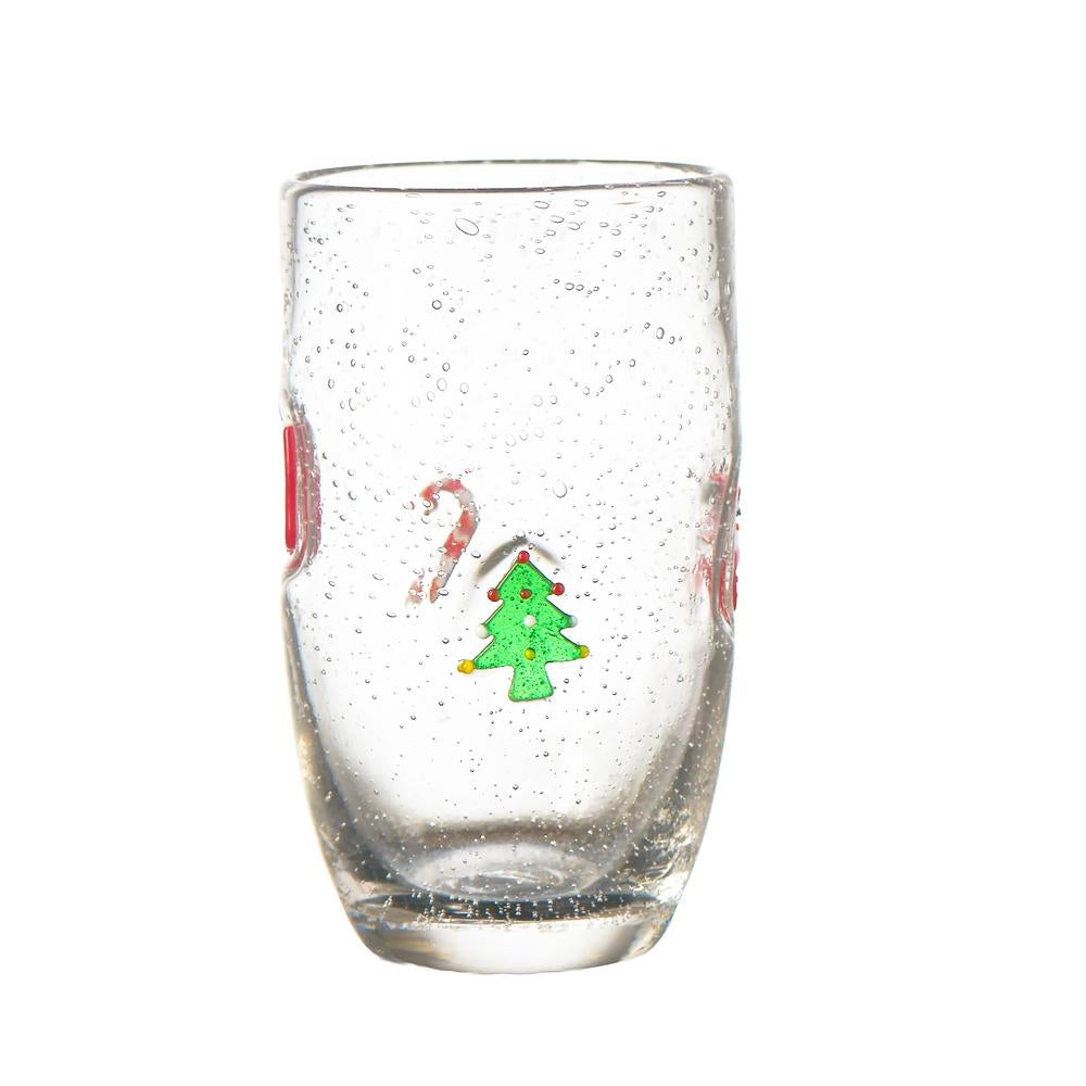 bubble glass cocktail glasses red stocking snowman wreath tree
