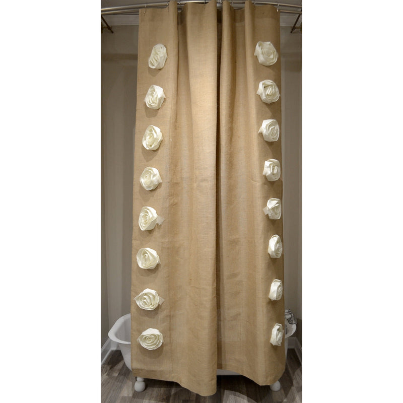Natural Burlap Rose 72x96 Shower Curtain