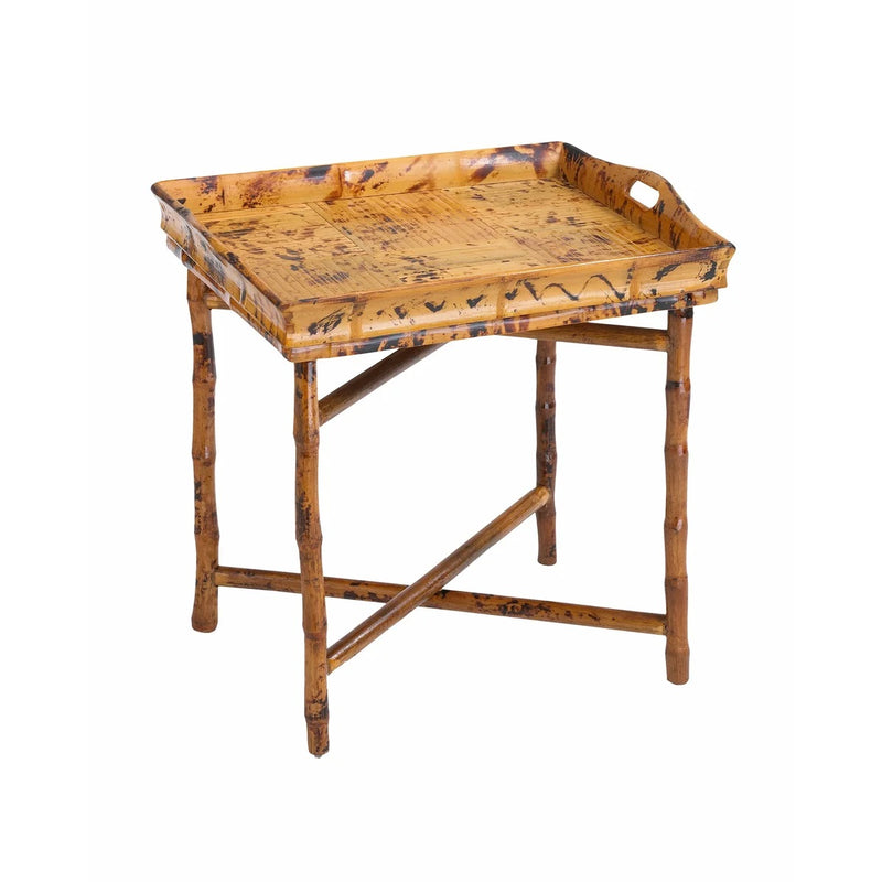 Unique tan and dark wood side table