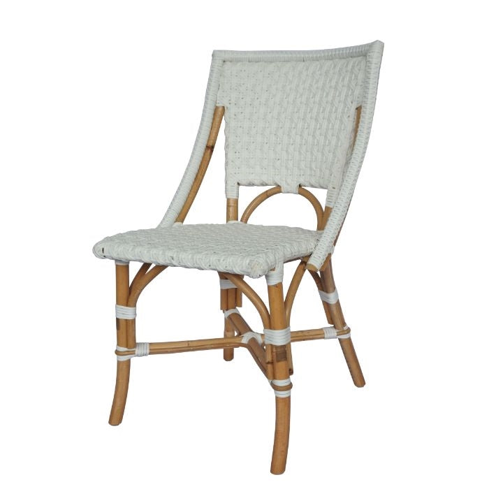 white woven rattan bistro dining chair