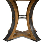 Unique light tan round table with dark leather finishes - Angle1