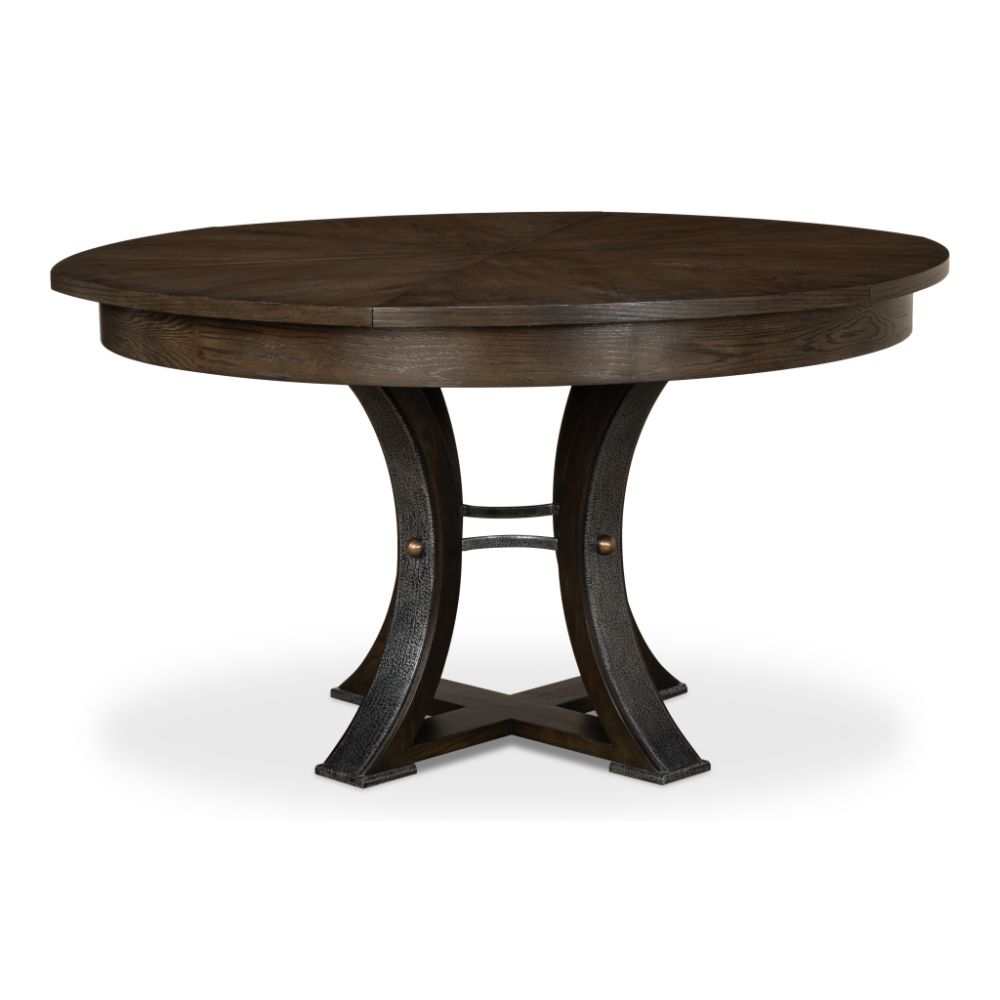 Unique round dark wood table with gold studs - Angle1