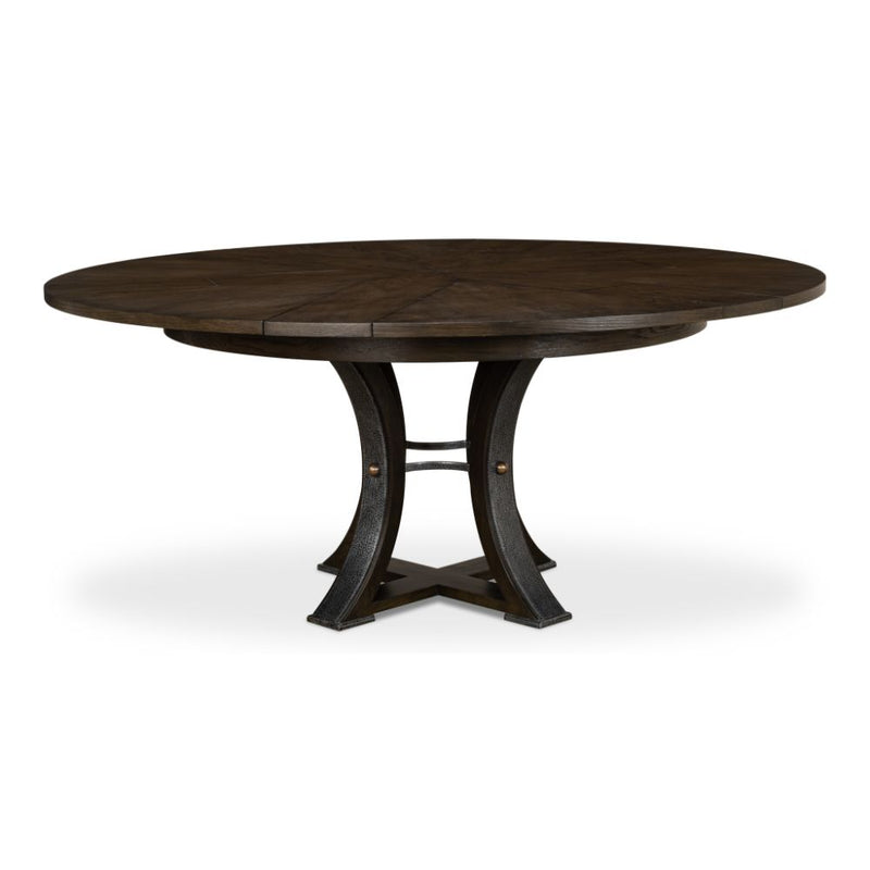 round Jupe dining table medium gray finish contemporary transitional expandable