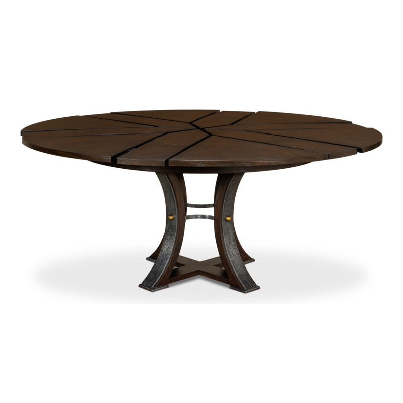 round Jupe dining table contemporary medium brown finish expandable