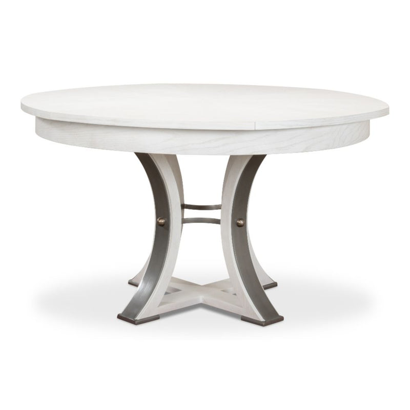 Unique round white wood table with metallic studs - Angle 1