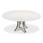 Unique round white wood table with metallic studs - Angle 2