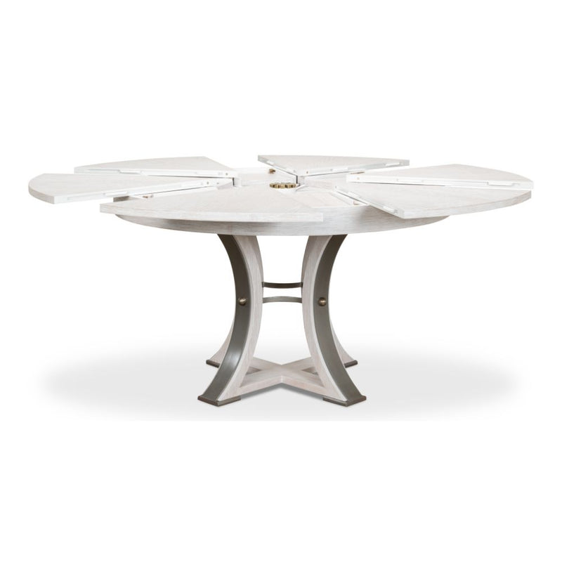 round Jupe dining table expandable contemporary whitewash finish