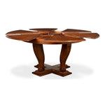 Sarreid, Ltd. round dining table expandable adjustable brown stained walnut finish traditional