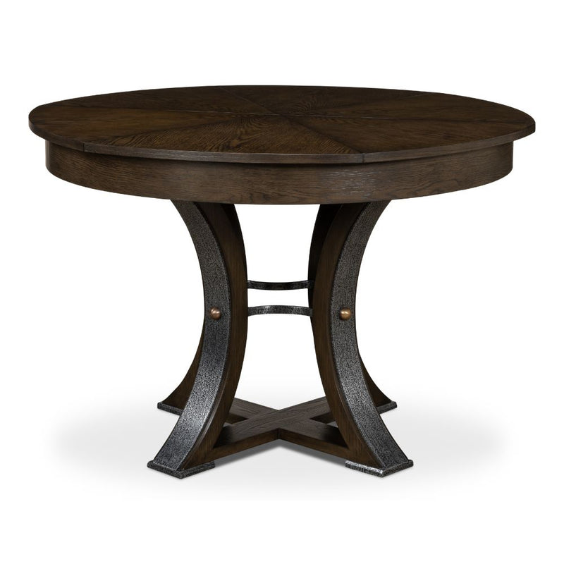 Unique round dark wood table with gold studs - Angle 3