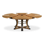 Sarreid, Ltd. round dining table adjustable expandable stored leaves transitional 6-leg concave metal strip