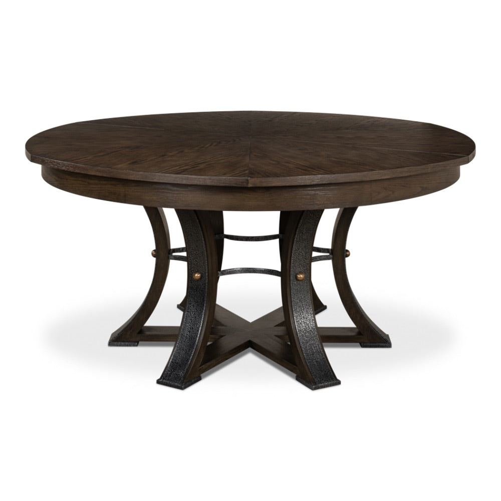 Large round dark wood table with gold studs - Angle 1