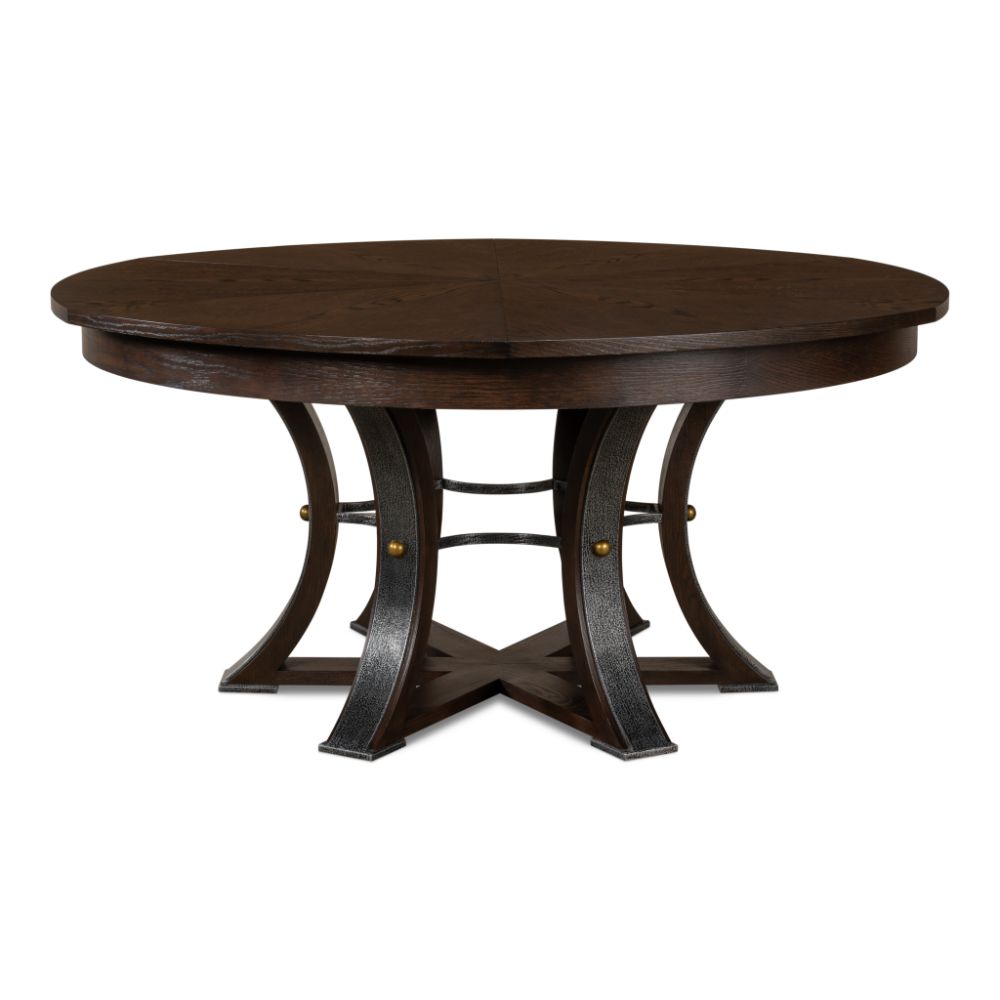 Large round dark wood table with gold studs - Angle 2