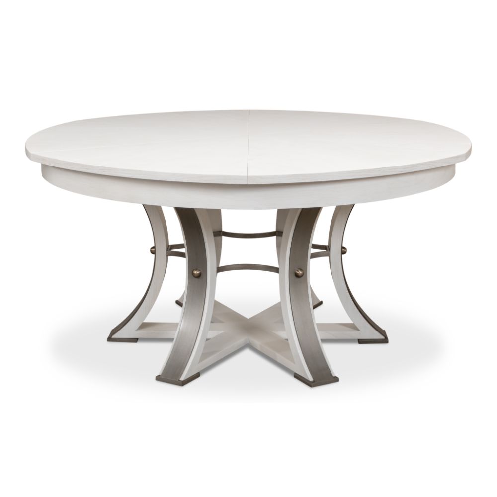 Large round white wood table with metallic studs - Angle 1