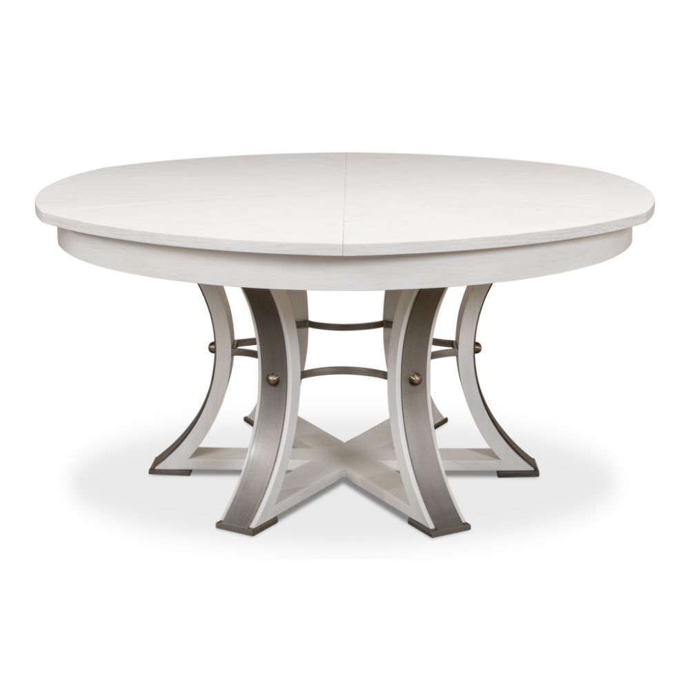 Large round white wood table with metallic studs - Angle 1
