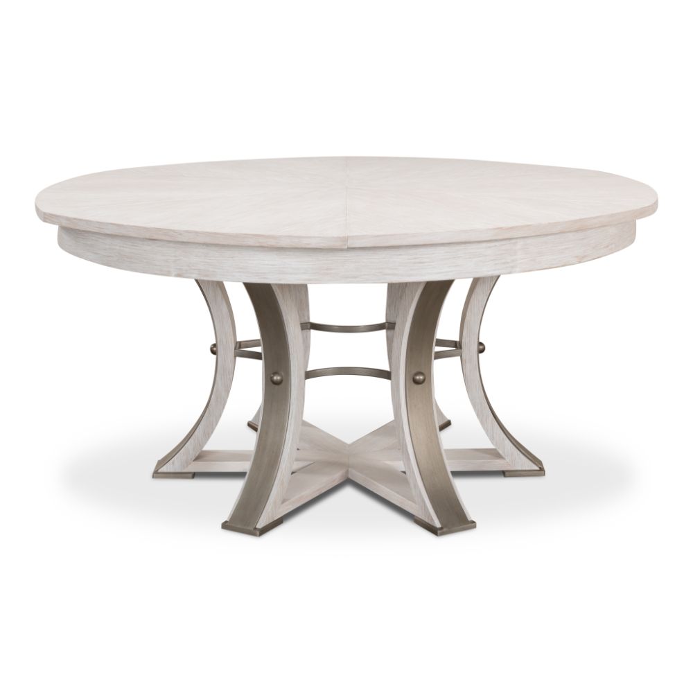 Large round white wood table with metallic studs - Angle 2