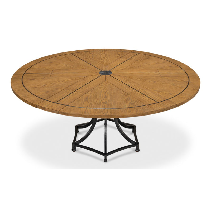 Unique tan wood table with metal legs