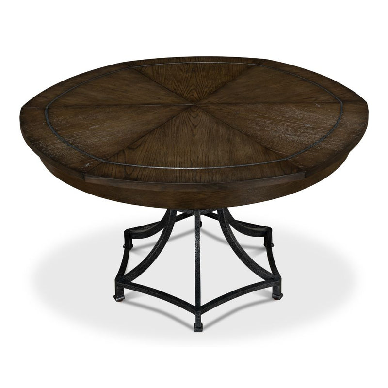 Unique dark wood table with metal legs