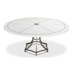 round wood dining table white metal inlays expandable