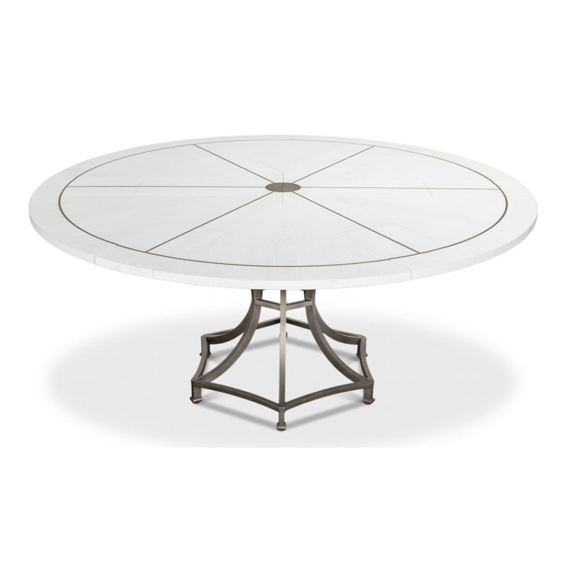 round wood dining table white metal inlays expandable