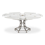 round wood dining table white metal inlays expandable