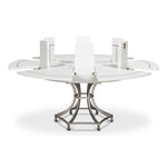 round wood dining table white metal inlays expandable