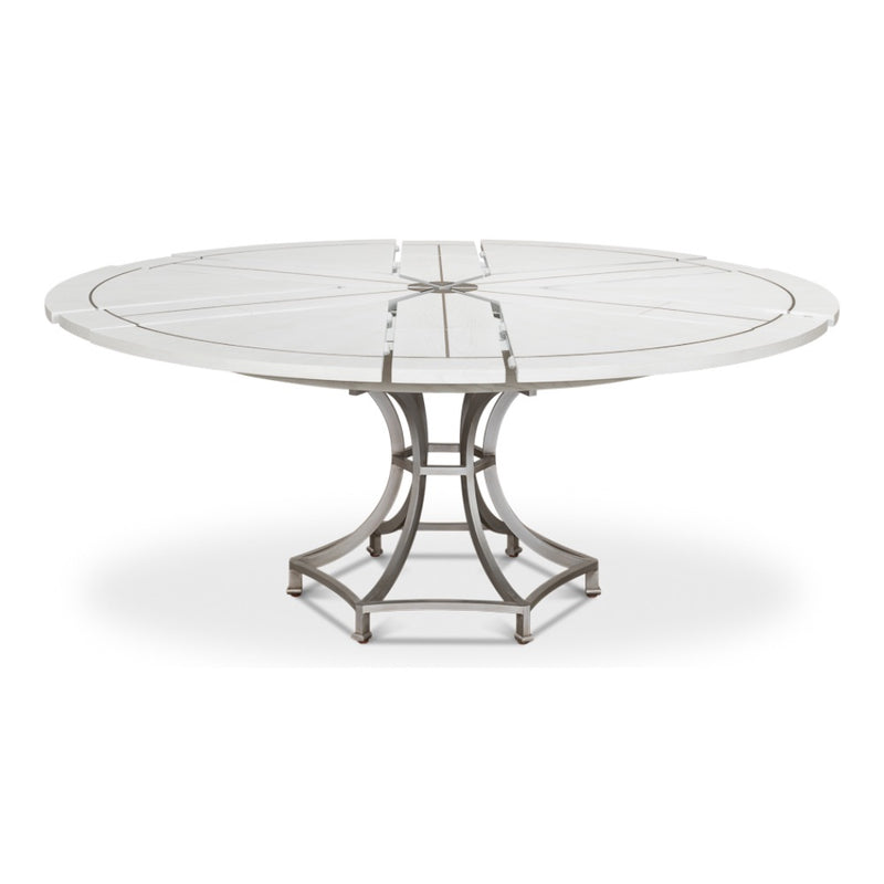 round wood dining table white metal inlays expandable