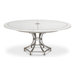 round wood dining table white metal inlays expandable