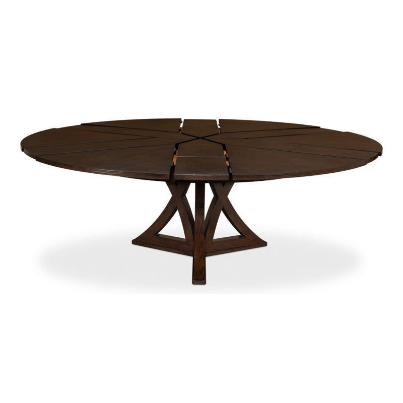 round expandable dining table burnt brown oak large