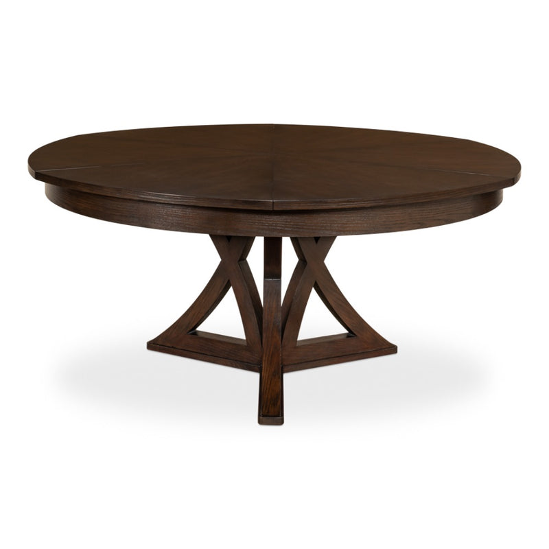 round expandable dining table burnt brown