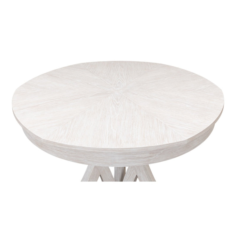 round Jupe dining table small whitewash finish contemporary transitional