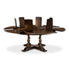 Sarreid, Ltd. round wood walnut dark stain dining table expandable adjustable hidden stored leaves traditional