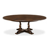 Sarreid, Ltd. round wood walnut dark stain dining table expandable adjustable hidden stored leaves traditional