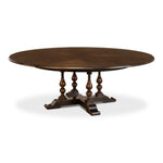 Sarreid, Ltd. round wood walnut dark stain dining table expandable adjustable hidden stored leaves traditional