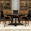 Sarreid, Ltd. round wood walnut dark stain dining table expandable adjustable hidden stored leaves traditional