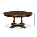 Sarreid, Ltd. round wood walnut dark stain dining table expandable adjustable hidden stored leaves traditional