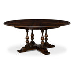 Sarreid, Ltd. round medium wood walnut dark stained dining table expandable adjustable traditional hidden stored leaves