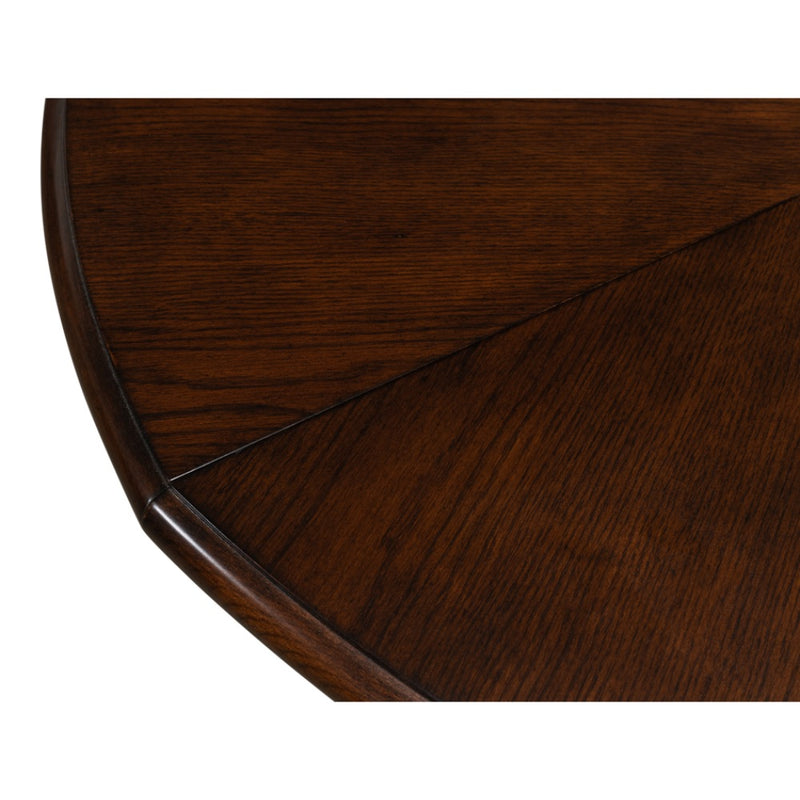 Sarreid, Ltd. round dining table oak wood dark stain expandable adjustable transitional hidden stored leaves