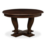 Sarreid, Ltd. round dining table oak wood dark stain expandable adjustable transitional hidden stored leaves