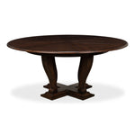 Sarreid, Ltd. round dining table oak wood dark stain expandable adjustable transitional hidden stored leaves