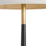 floor lamp bronze antique brass black steel off-white linen shade modern three leg base